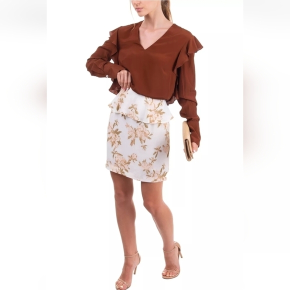 GANNI Crepe Straight Mini Skirt Size 36 (4) Floral Pattern Ruffle Gathered - Picture 1 of 7